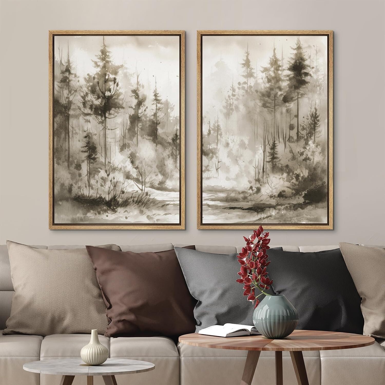 Dustinway Framed Canvas Print Wall Art Set Mountain Forest Nature ...