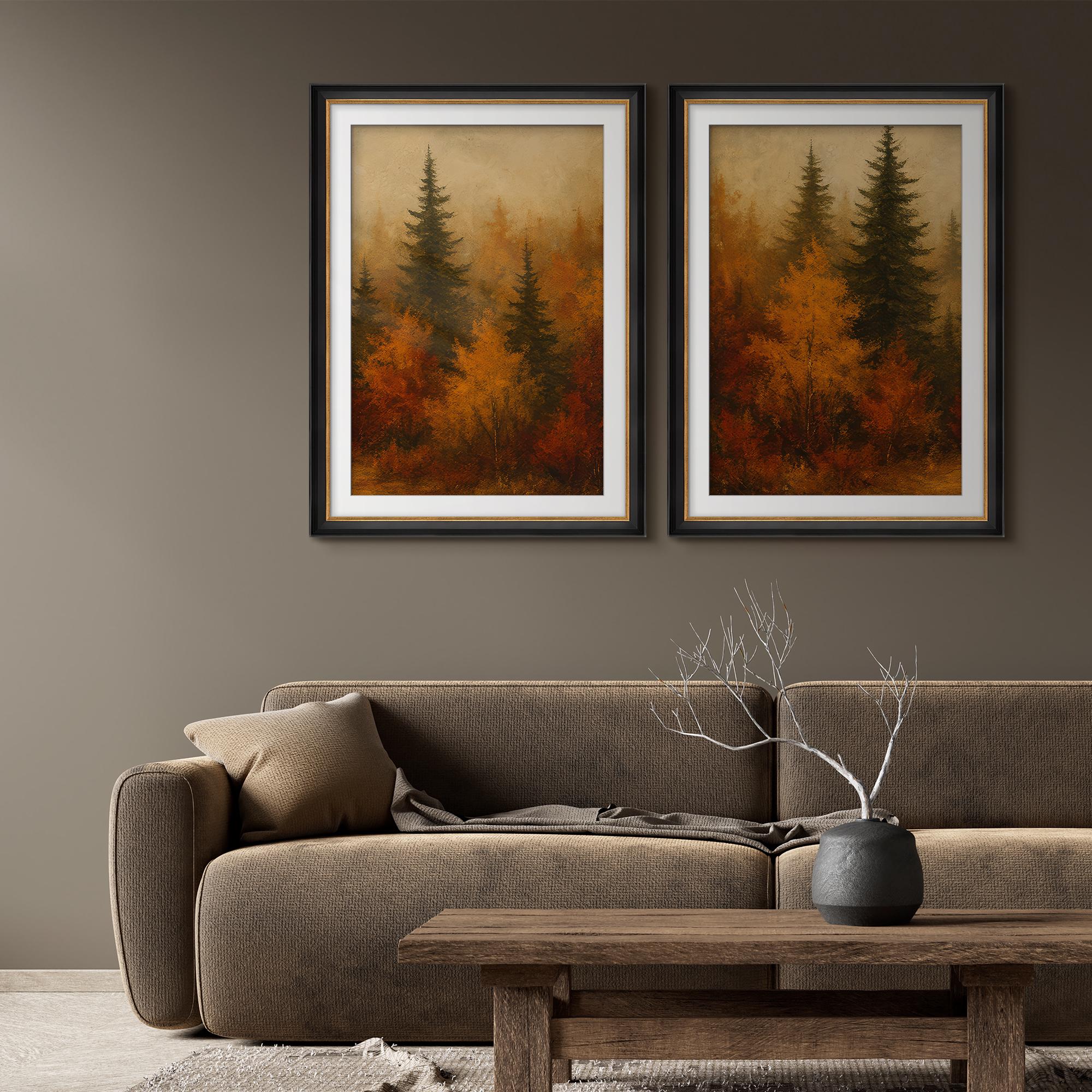 Framed Autumn Forest Wall Art Set of 2, Fall Pine Tree Landscape Prints ...