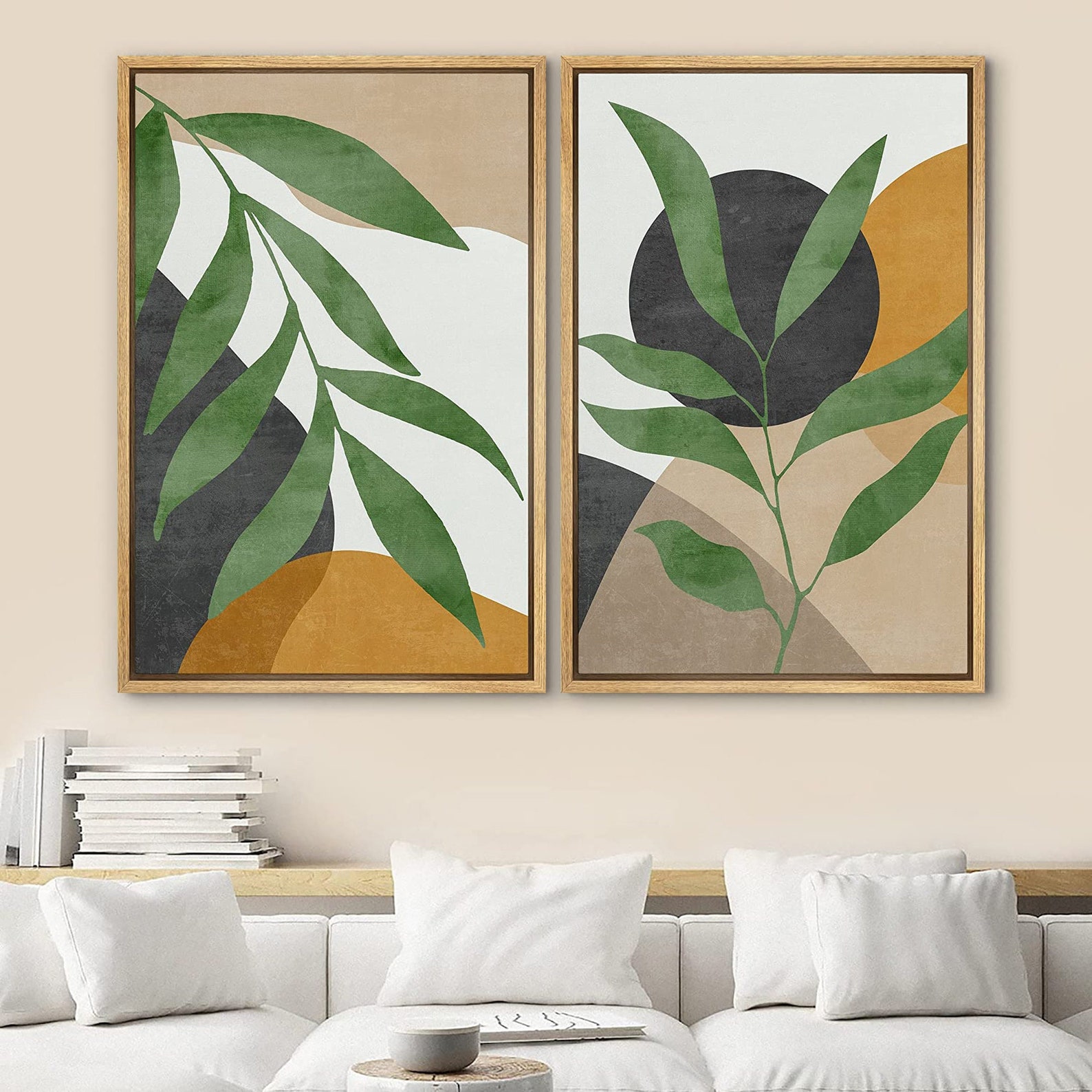 Dustinway Framed Canvas Print Wall Art Set of 2 Plant Collage Abstract ...