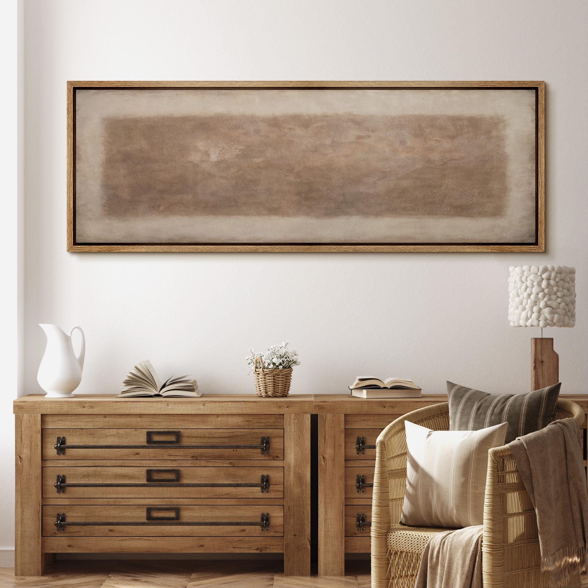 Large Framed Neutral Abstract Wall Art, Soft Brown and Beige Color ...