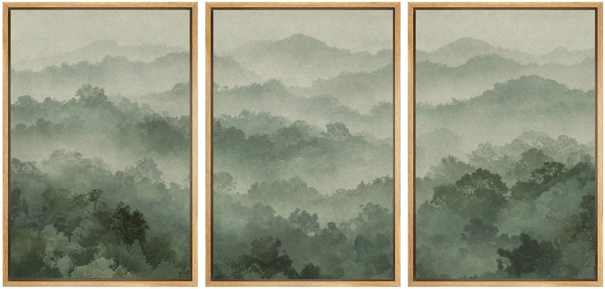 Zen Mountain Triptych - Set of 3 Framed Misty Forest Canvas Prints ...