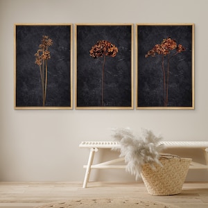 DustinWay Framed Canvas Print Wall Art Set Moody Dark Dried Wildflower Floral Botanical Minimalist Art Modern Farmhouse Wall Decor