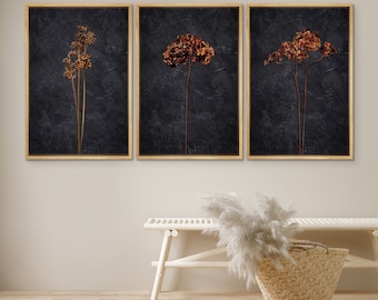 DustinWay Framed Canvas Print Wall Art Set Moody Dark Dried Wildflower Floral Botanical Minimalist Art Modern Farmhouse Wall Decor