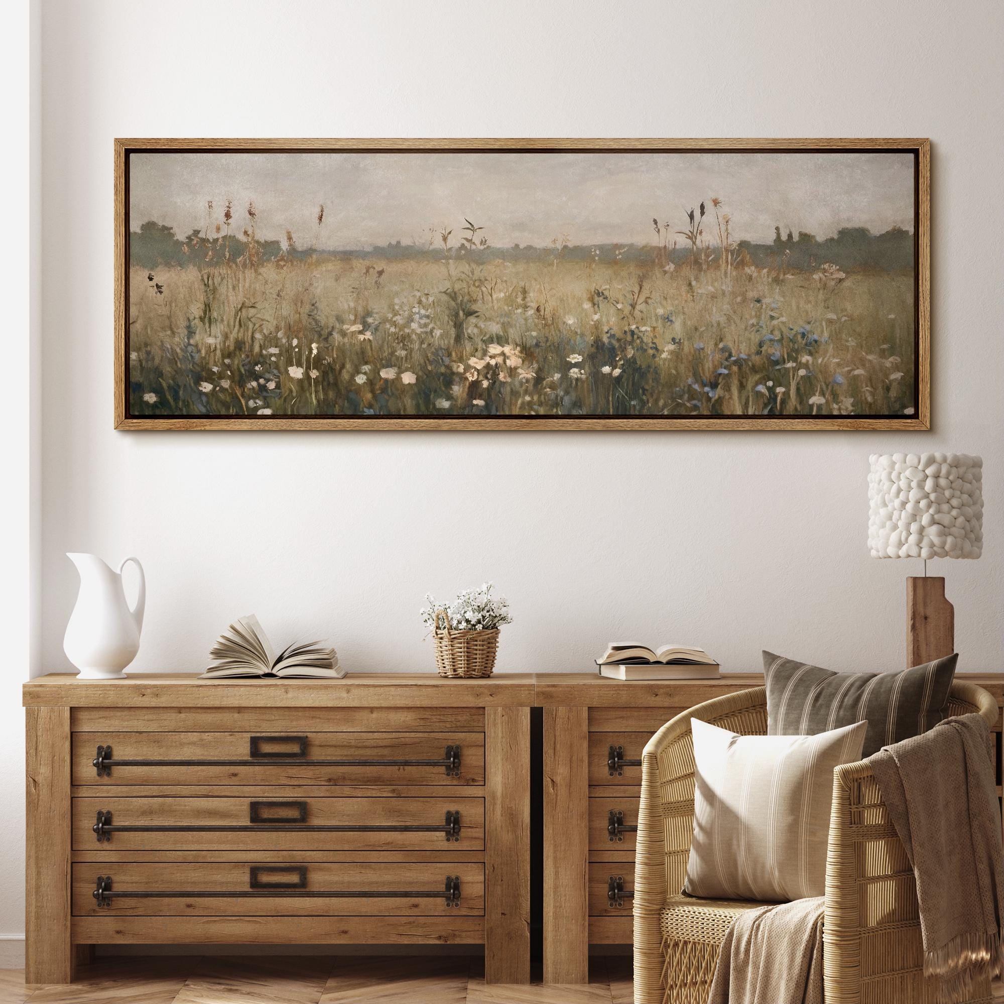 Large Framed Canvas Vintage Wildflower Wall Art, Abstract Botanical ...