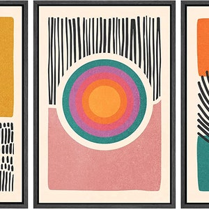 Dustinway Framed Canvas Print Wall Art Set of 3 Color Blocks Abstract ...