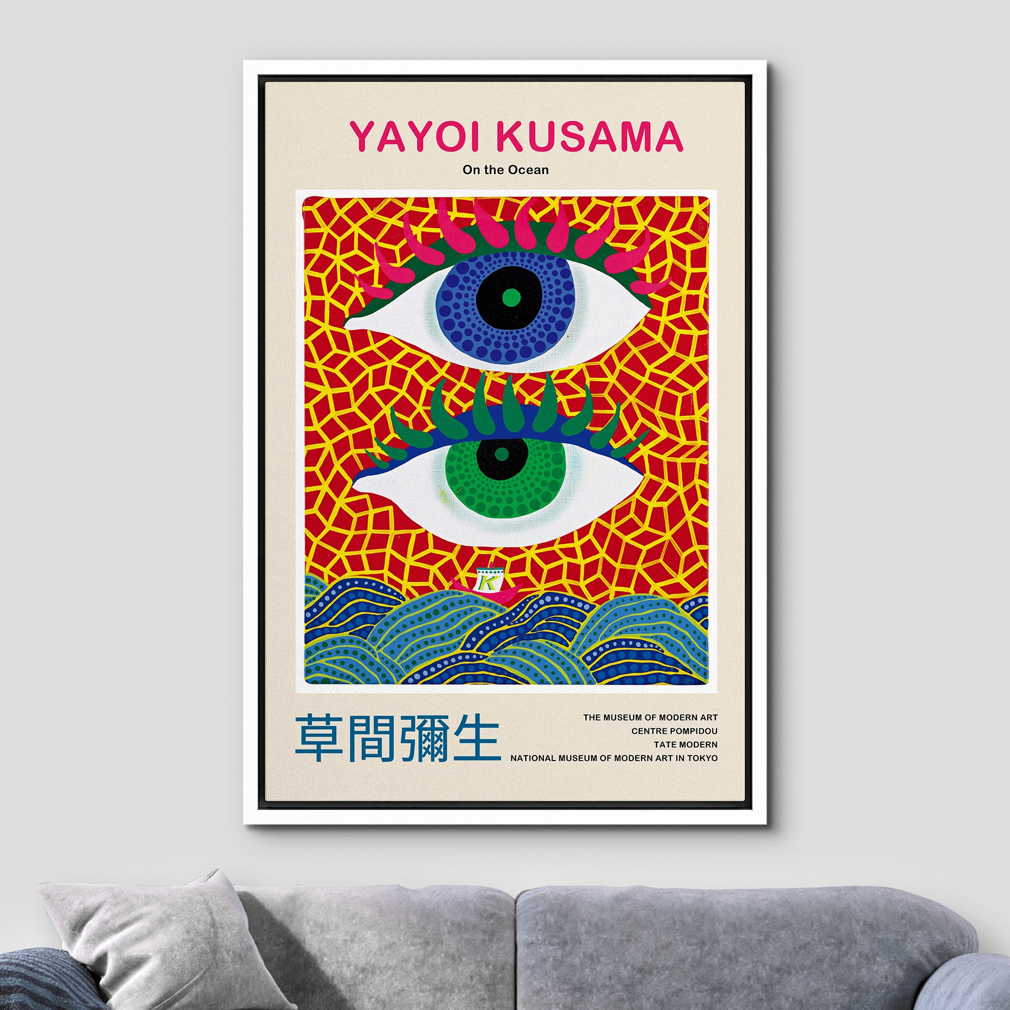 Dustinway Framed Canvas Print Wall Art on the Ocean by Yayoi