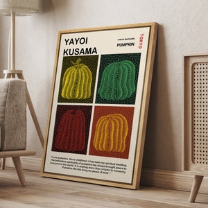 DustinWay Framed Canvas Print Wall Art Japanese Pumpkin by Yayoi Kusama Modern Art Minimalist Decor