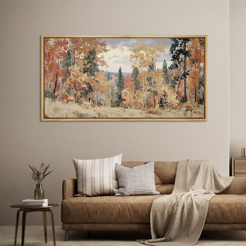 Golden Autumn Forest Wall Art, Large Framed Warm Fall Landscape Canvas ...