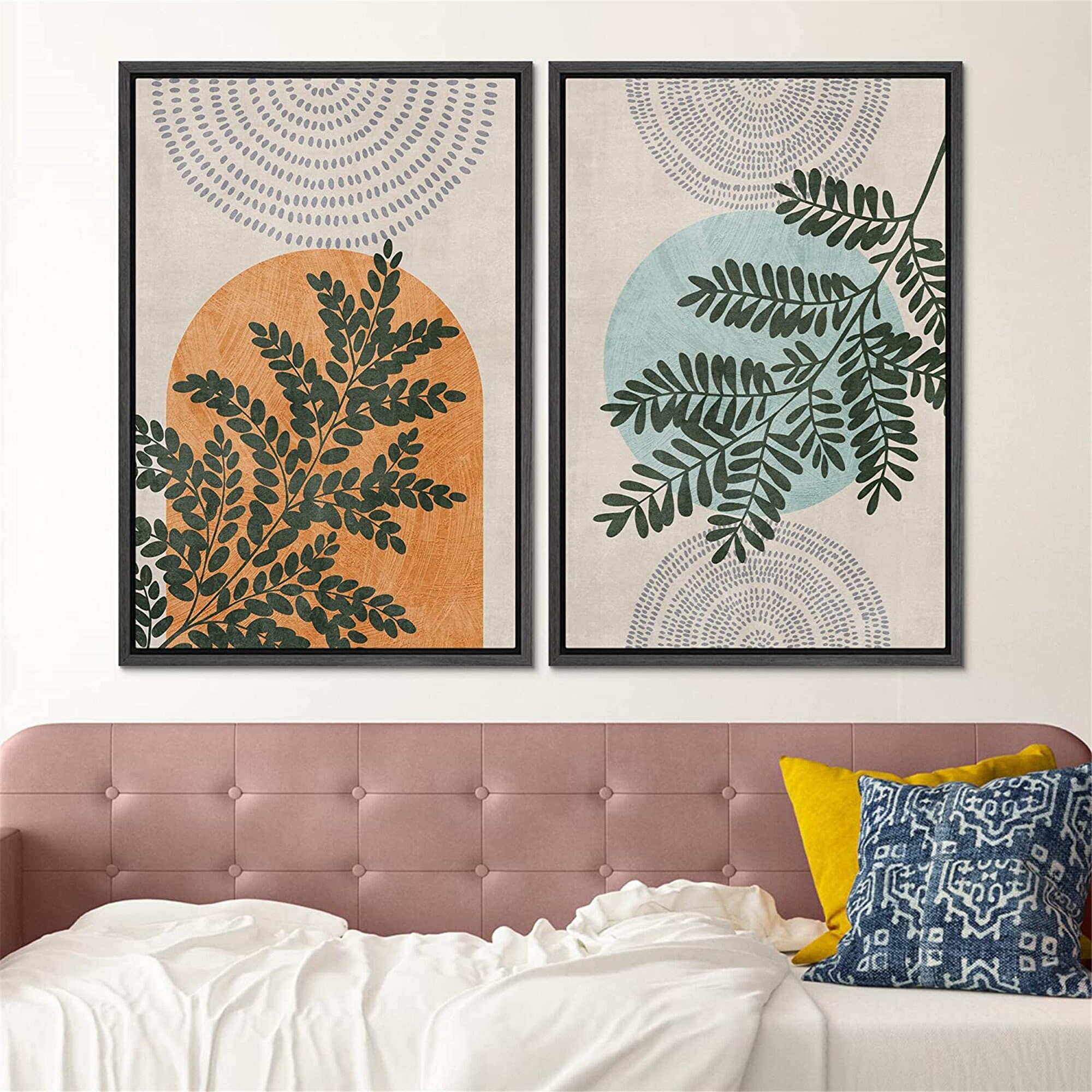 Dustinway Framed Canvas Print Wall Art Set of 2 Geometric Spiral Leaf ...