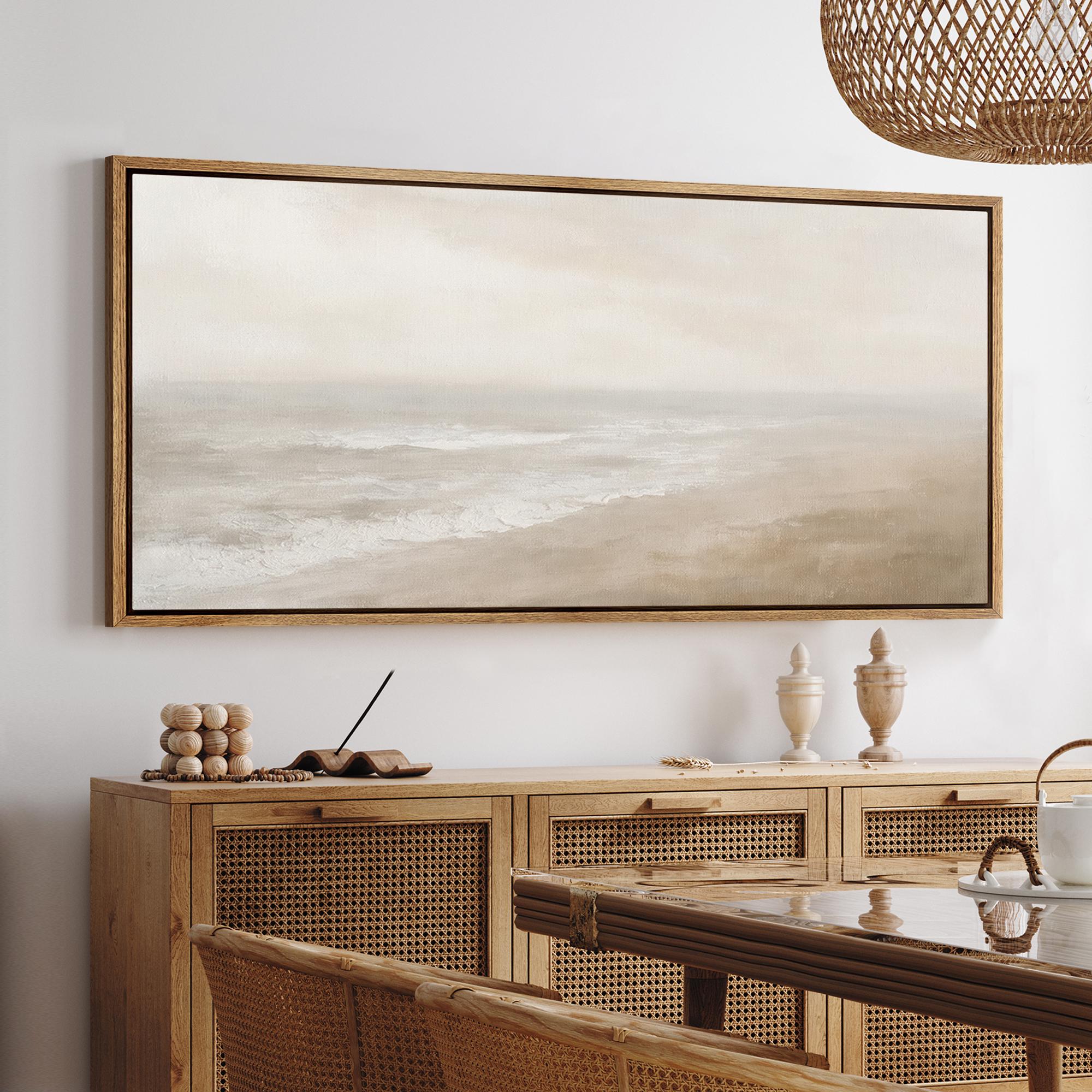 Minimalist Ocean Wall Art, Large Framed Neutral Beach Landscape Canvas ...