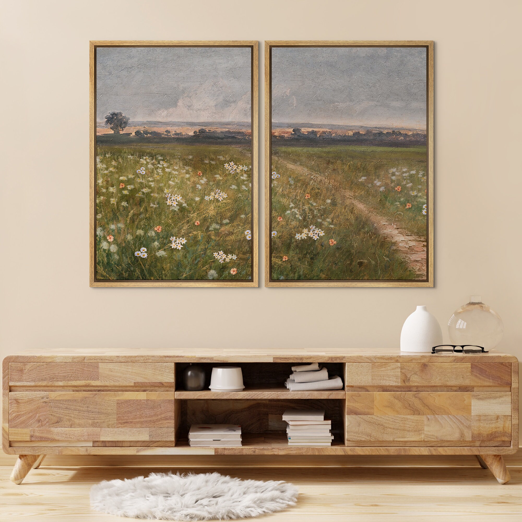 Framed Canvas Wall Art Prints Set of 3 Wildflower Field Botanical ...