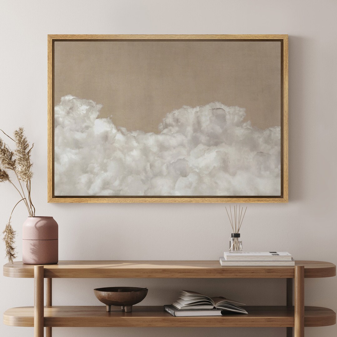 Framed Canvas Wall Art Print Abstract Beige White Cloud Neutral Art ...