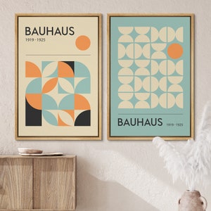 DustinWay Framed Canvas Print Wall Art Set of 2 Bauhaus Abstract Shapes Illustrations Mid Century Modern Wall Art Minimalist Decor