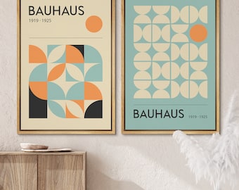 DustinWay Framed Canvas Print Wall Art Set of 2 Bauhaus Abstract Shapes Illustrations Mid Century Modern Wall Art Minimalist Decor