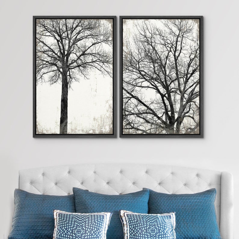 Dustinway Framed Canvas Print Wall Art Set of 2 Black and White Dried ...