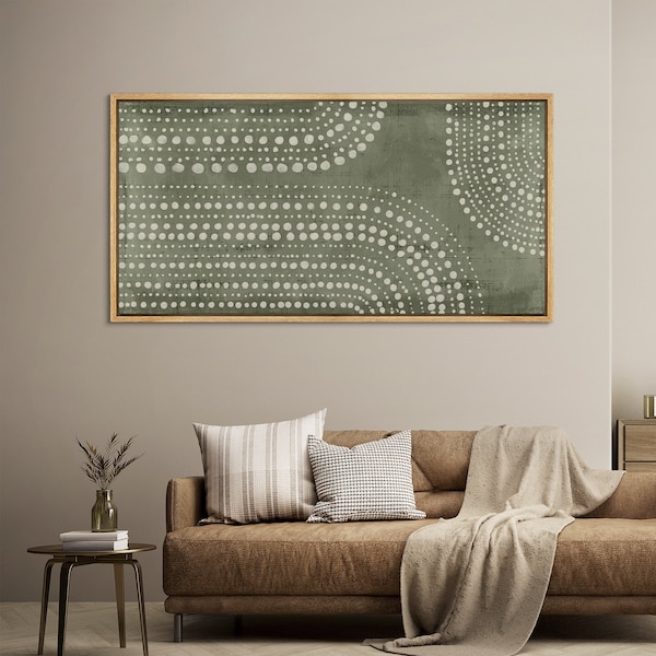 Framed Canvas Wall Art Prints Abstract Green Geometric Dot Collage Horizontal Large Wall Art Minimalist Modern Boho Wall Decor Bedroom