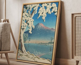 DustinWay Framed Canvas Print Wall Art Clearing after a Snowfall on Mount Fuji by Kawase Hasui Ukiyo-e Japanese Vintage Art Decor