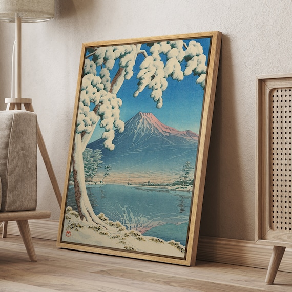 DustinWay Framed Canvas Print Wall Art Clearing after a Snowfall on Mount Fuji by Kawase Hasui Ukiyo-e Japanese Vintage Art Decor