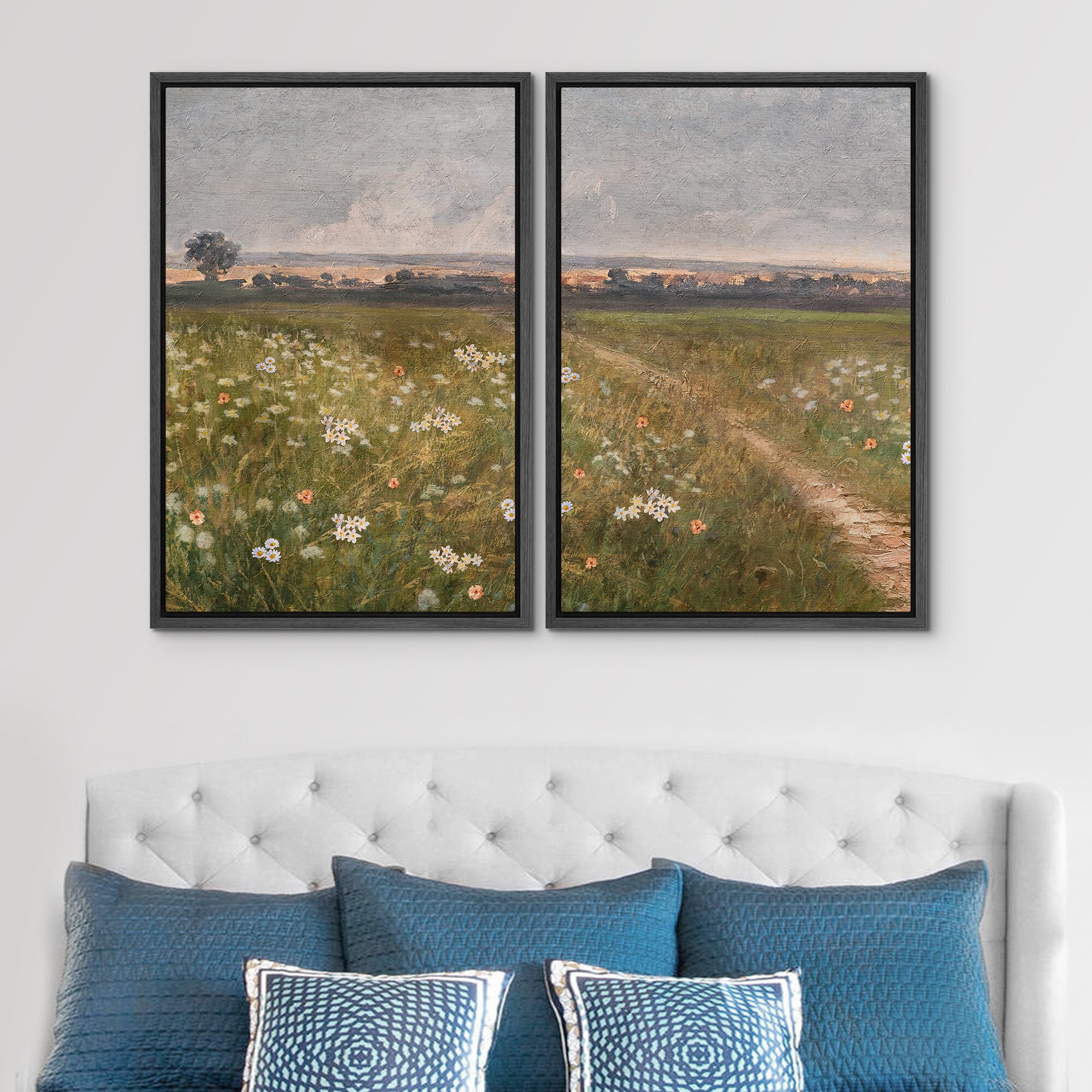 Framed Canvas Wall Art Prints Set of 3 Wildflower Field Botanical ...