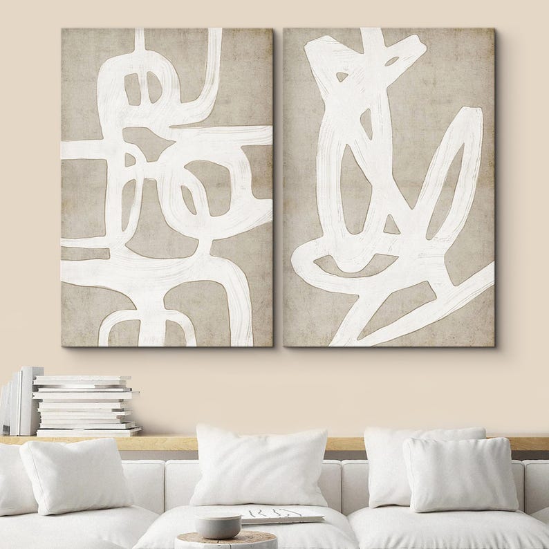Dustinway Framed Canvas Print Wall Art Set of 2 Tan Paint Strokes ...