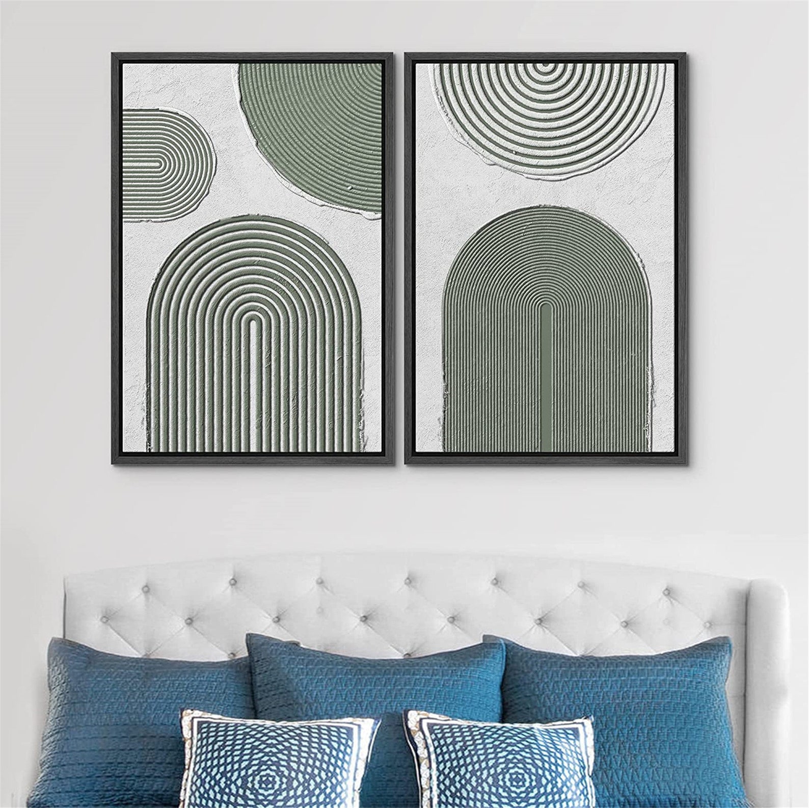 Dustinway Framed Canvas Print Wall Art Set of 2 Green Arches Abstract ...