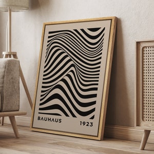 DustinWay Framed Canvas Print Wall Art Bauhaus Black Stripe Abstract Illustration Mid Century Modern Wall Art Minimalist Decor