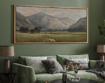 Large Wall Art Framed Canvas Prints Neutral Landscape Mountain Panoramic Wall Art Vintage Horizontal Print Decor Living Room
