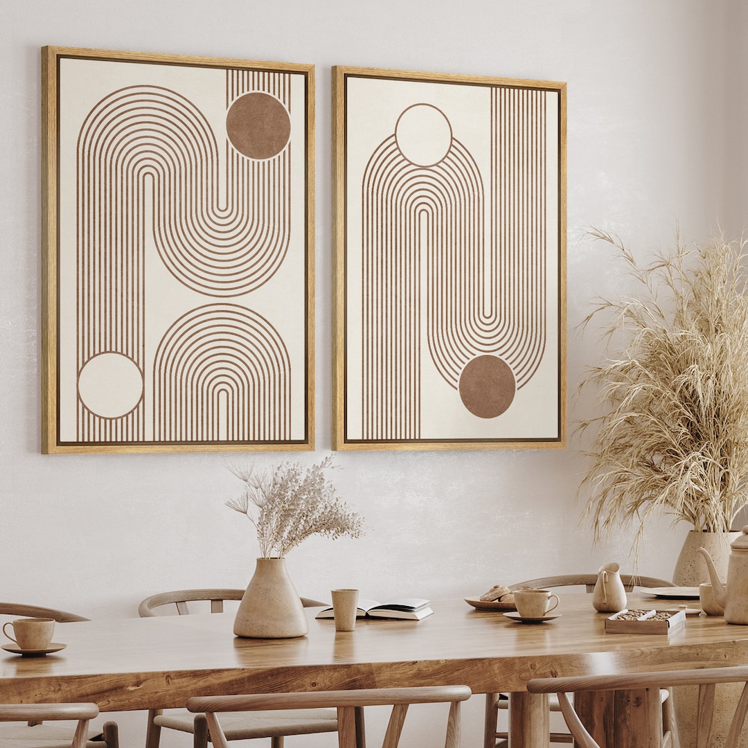 Dustinway Framed Canvas Print Wall Art Set of 2 Geometric Circle Lines ...