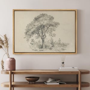 Framed Canvas Wall Art Print Abstract Sketch Shepherd & Tree Drawing Print Minimalist Modern Vintage Farmhouse Wall Art Decor