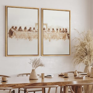 Framed Canvas Print Wall Art Set of 3 Jesus The Last Supper Art Poster Minimalist Modern Vintage Jesus Christian Farmhouse Wall Art Decor Set of 2 - Wood