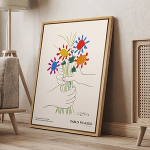 DustinWay Framed Canvas Print Wall Art Bouquet of Peace Flowers by Pablo Picasso Modern Vintage Art Minimalist Decor