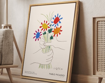 DustinWay Framed Canvas Print Wall Art Bouquet of Peace Flowers by Pablo Picasso Modern Vintage Art Minimalist Decor