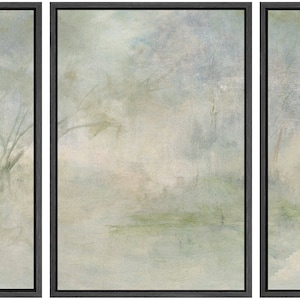 Framed Canvas Wall Art Set of 3 Sage Green Abstract Landscape Prints ...