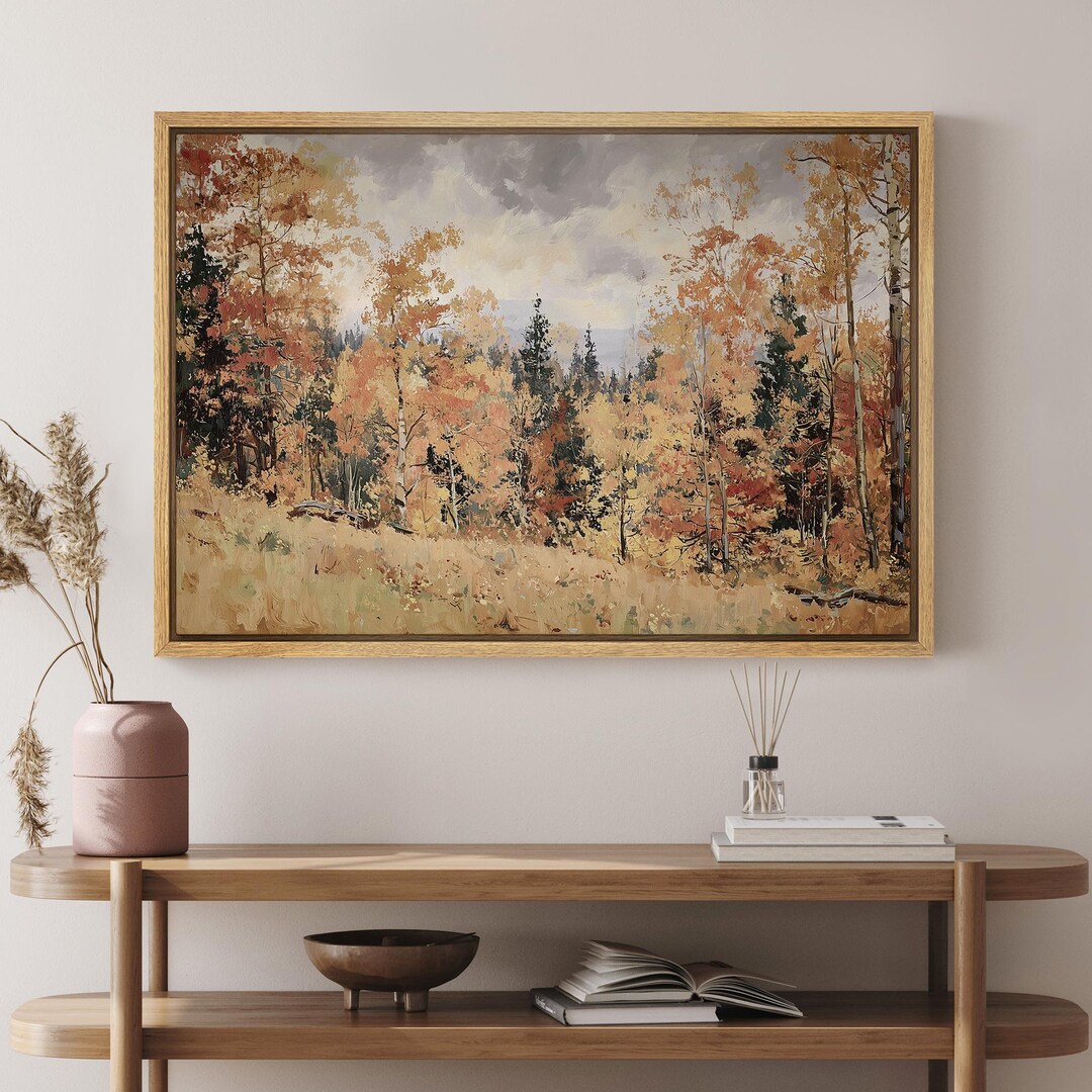 Autumn Forest Wall Art, Framed Golden Fall Tree Landscape Canvas Print ...