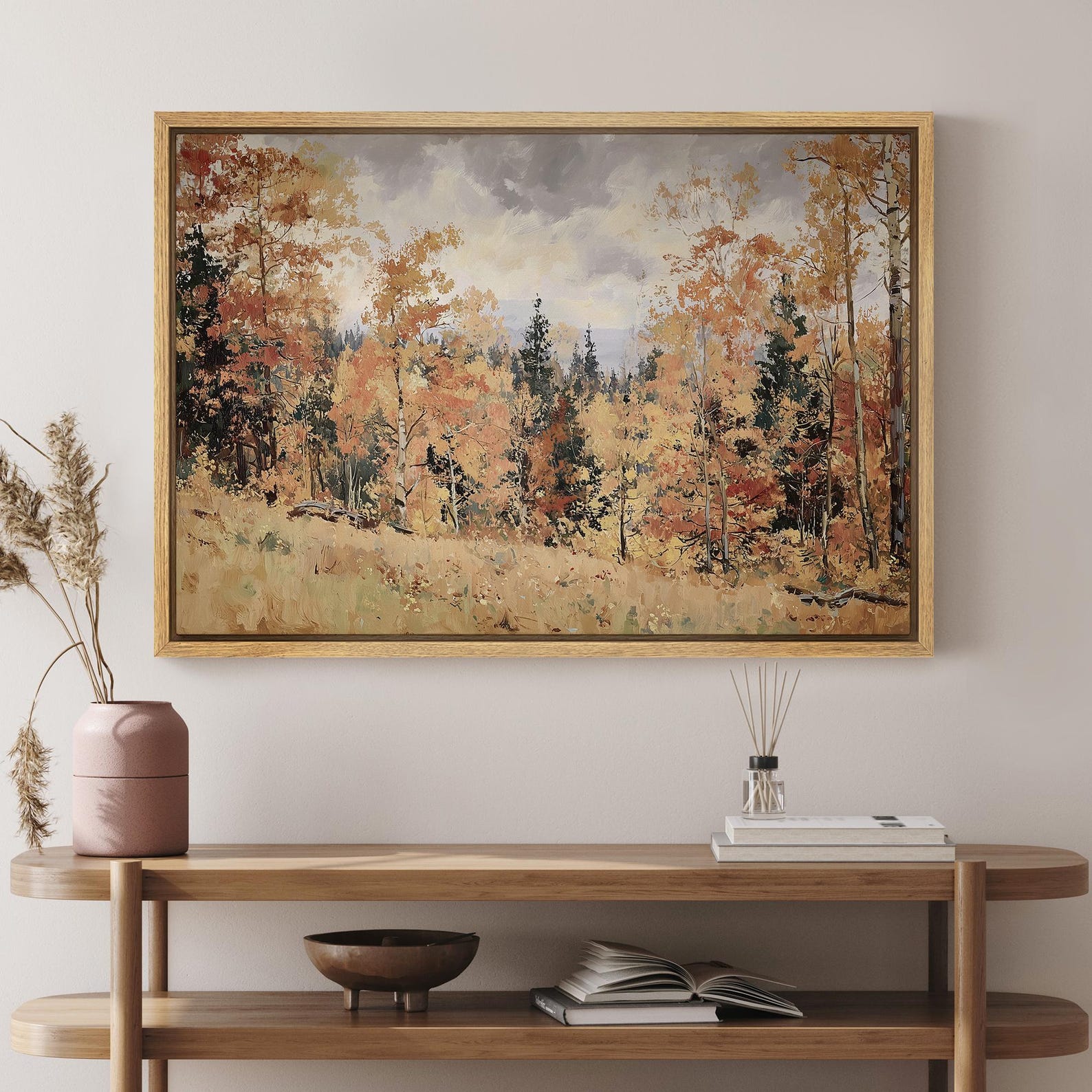 Autumn Forest Wall Art, Framed Golden Fall Tree Landscape Canvas Print ...