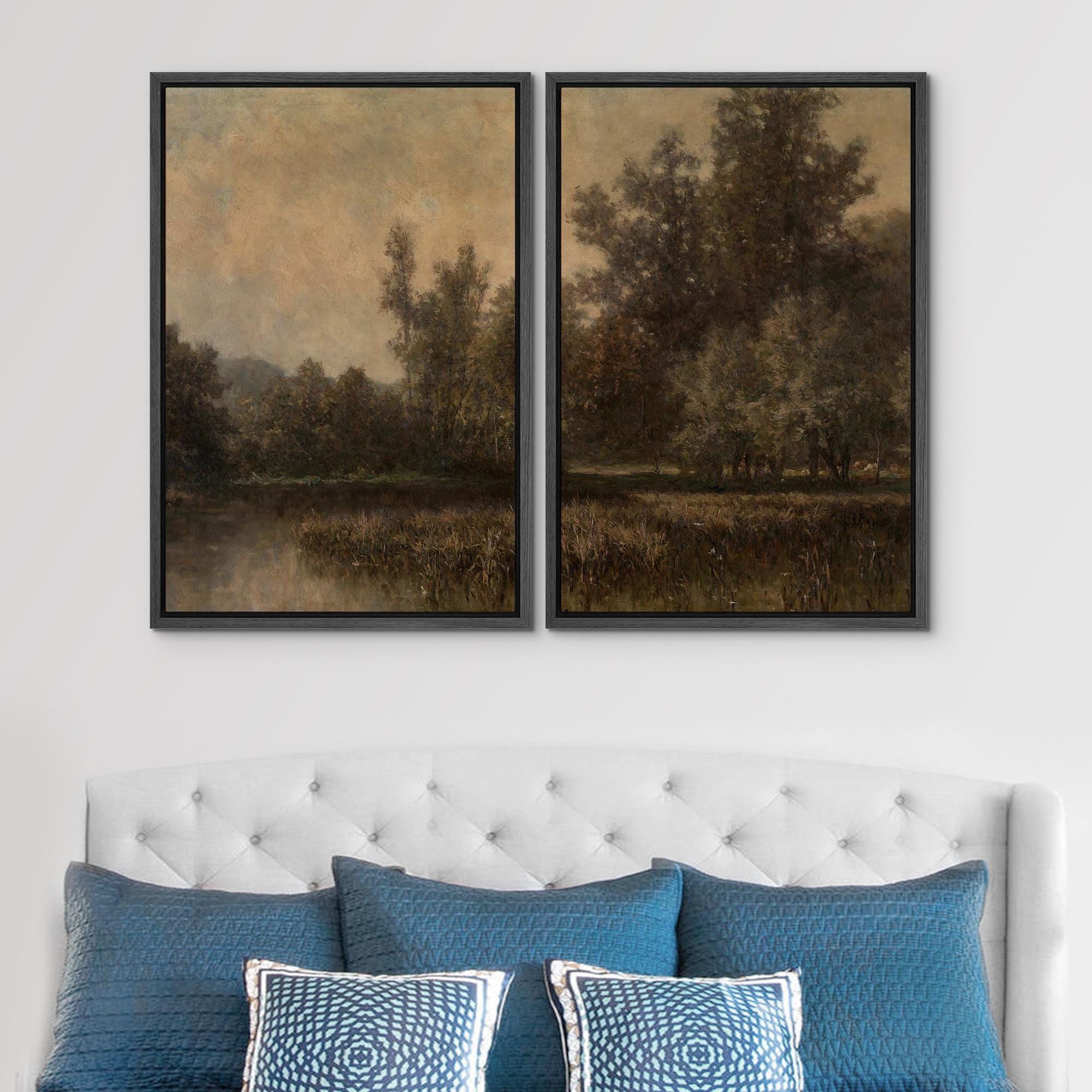 Forest Landscape Wall Art Set of 2 - Framed Rustic Canvas Prints ...