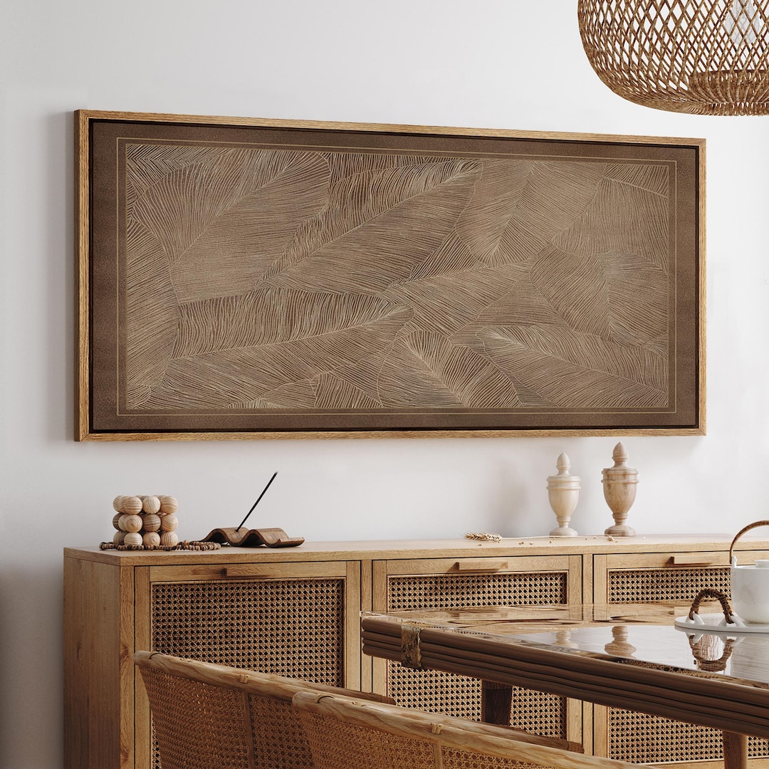 Leaf Pattern Wall Art - Framed Brown Botanical Canvas Print, Abstract ...