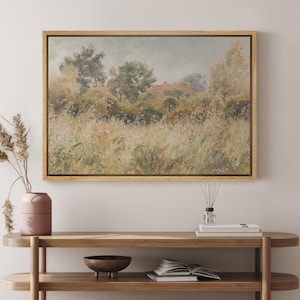 Framed Canvas Wall Art Prints Woodland Landscape Wildflower Botanical Floral Art Print Vintage Retro Rustic Wall Art Living Room Decor