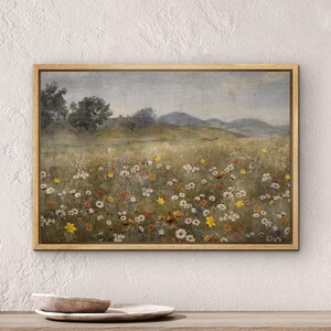 Framed Canvas Wall Art Prints Set of 3 Wildflower Field Landscape ...