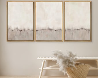 DustinWay Framed Canvas Print Wall Art Set Beige Grey Abstract Landscape Modern Art Minimalist Neutral Decor