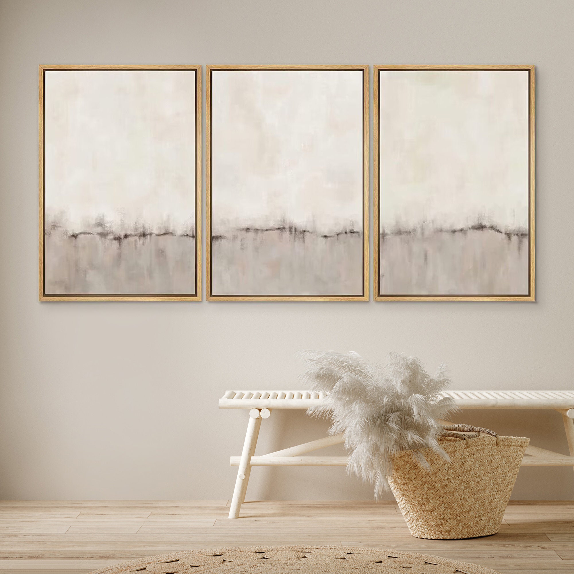 Dustinway Framed Canvas Print Wall Art Set Beige Grey Abstract