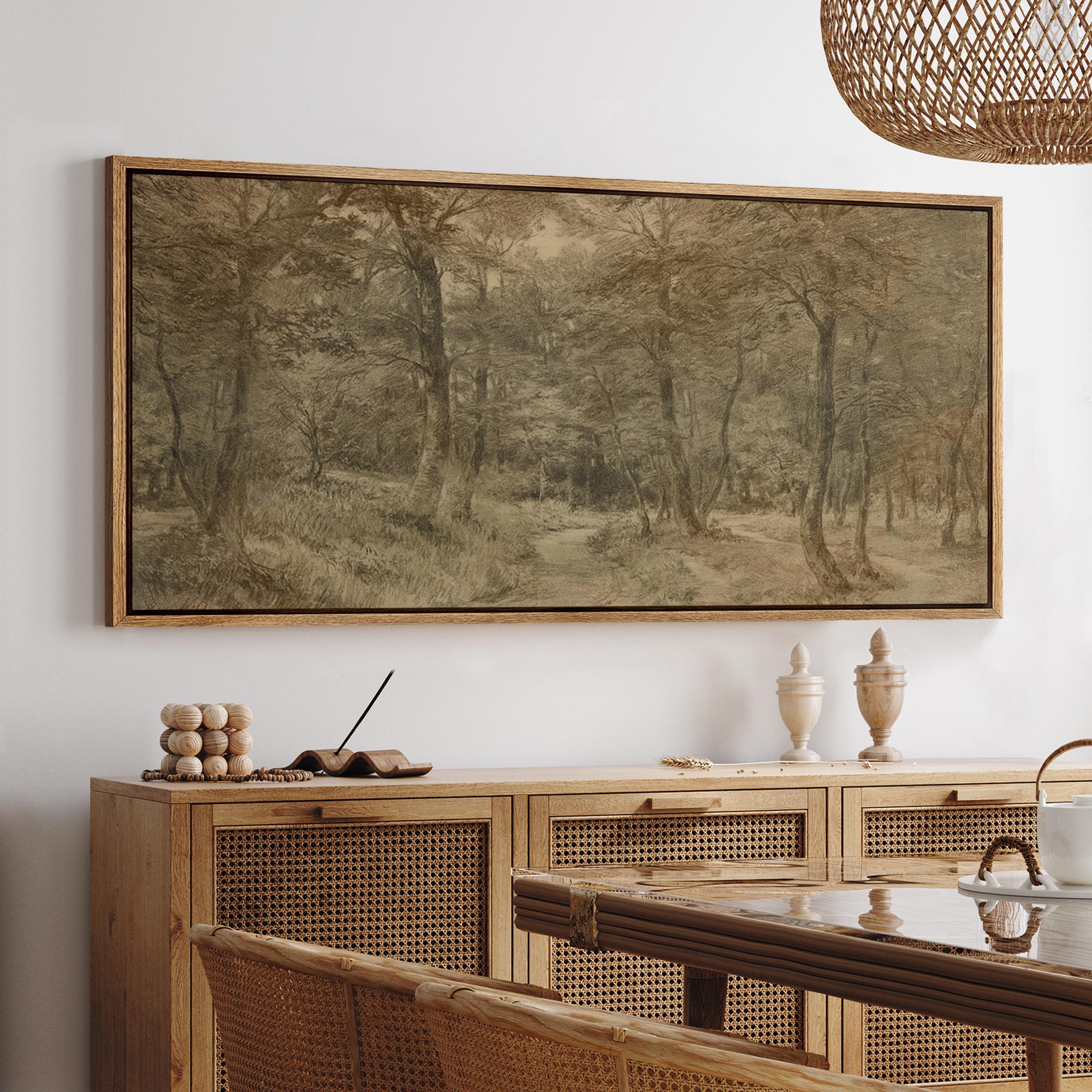 Vintage Landscape Wall Art, Large Framed Forest Path Canvas Print ...