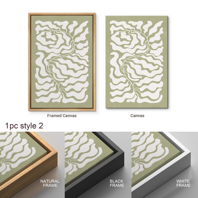 Dustinway Framed Canvas Print Wall Art Set Sage Green Abstract Floral ...