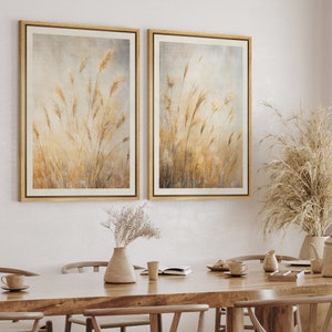 Framed Canvas Wall Art Print Set of 2 Wildflower Botanical Illustrations Neutral Minimalist Wall Art Modern Farmhouse Decor