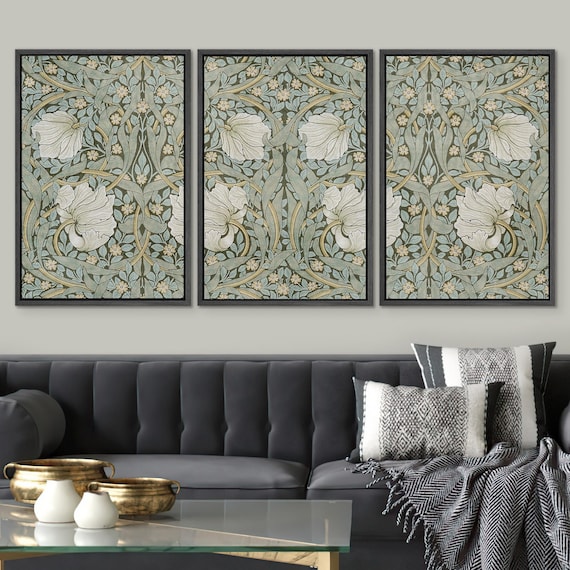 Framed Canvas Wall Art Set of 3 William Morris Pimpernel Vintage