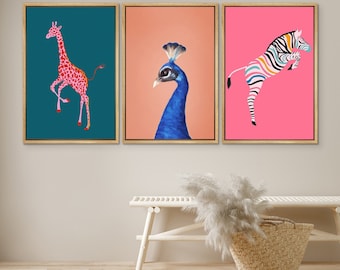 DustinWay Framed Canvas Print Wall Art Set African Animals Modern Boho Art Preppy Room Decor