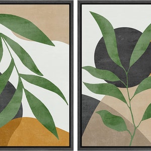 Dustinway Framed Canvas Print Wall Art Set of 2 Plant Collage Abstract ...