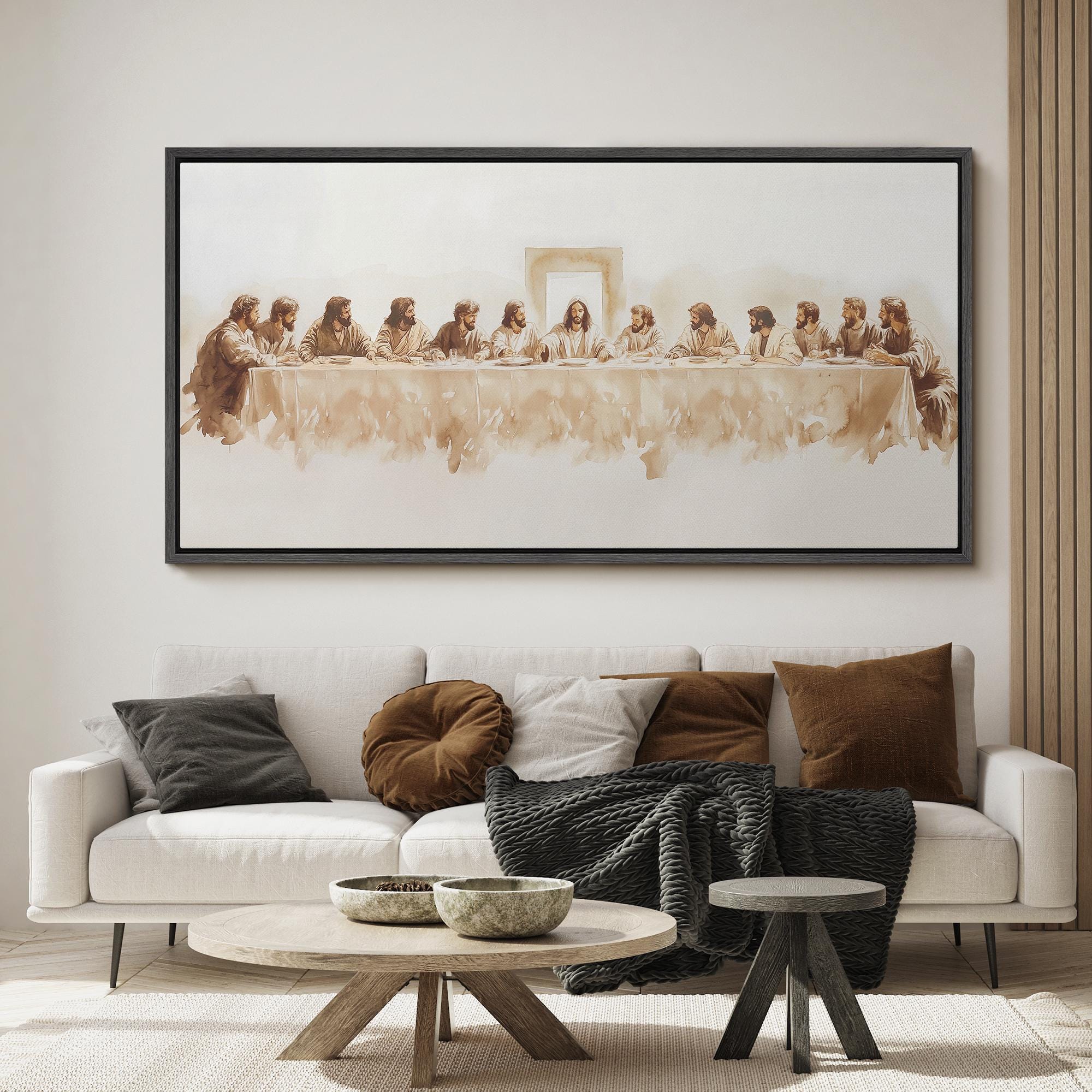 Large Framed Canvas Wall Art Jesus The Last Supper Watercolor Art Modern Christian Classic Timeless Religious artwork Church Wall Decor
