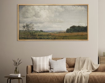 Horizontal Wall Art, Vintage Landscape Print, Large Wall Art Framed, Vintage Cloud Art Print, Oversized Panoramic Wall Decor