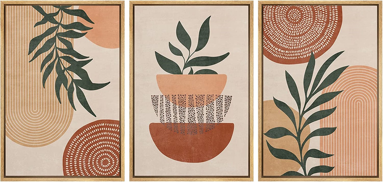 Dustinway Framed Canvas Print Wall Art Set of 3 Geometric Polygon Palm Leaf Abstract Nature